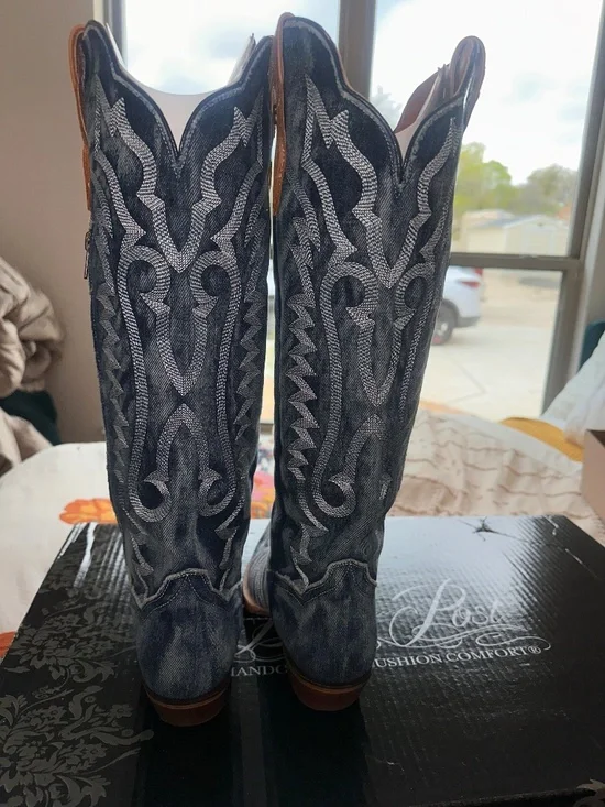 Dan Post Women's Denim Darlin' Tall Western Boot Snip Toe - Picture 3 of 6